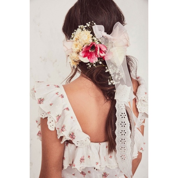 LOVESHACKFANCY Floral Embroidered Eyelet Ruffle Trim  Square Neck Mini Dress M - Picture 7 of 9